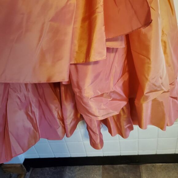 Vintage 80s Peach Ombre Poofy High Low Fit and Flare 3D Floret Prom Dress - Picture 6 of 13